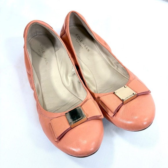 Cole Haan Shoes - Cole Haan Ballet Flats Coral Pink Leather Bow Gold Hardware W06861 8B